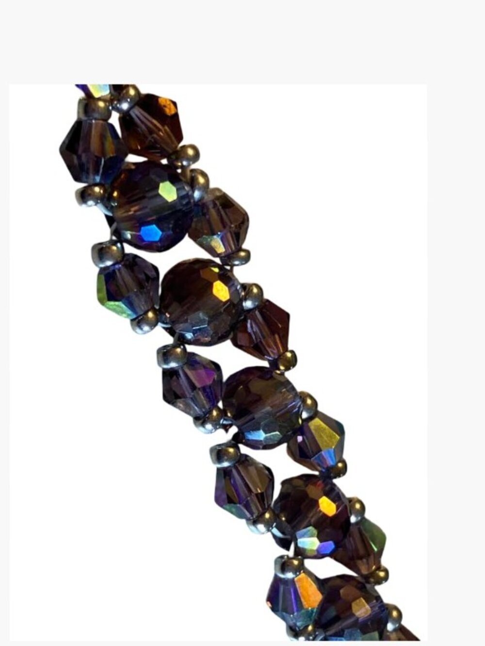 Handcrafted Bracelet Deep Lavender Colored Iridecent Sparkling Crystal 7.5" - 8"